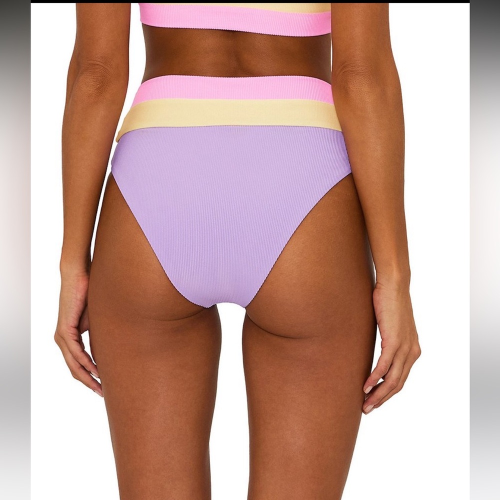 Beach Riot Pastel Ribbed High-Waist Bikini Bottom — Lavender, Pink & Pale Yellow - Picture 2 of 3